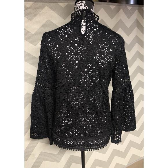 Pointelle Women's Lace Top M Black Witchy Goth Romantic Glam Layered Fairy - Picture 3 of 5